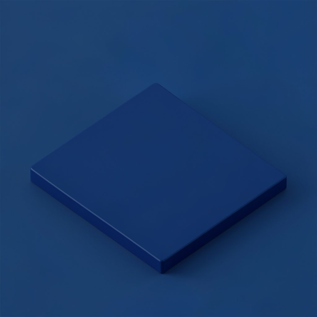 Isometric 3D render of two overlapping profile cards with soft coral and teal accents floating above a pale surface